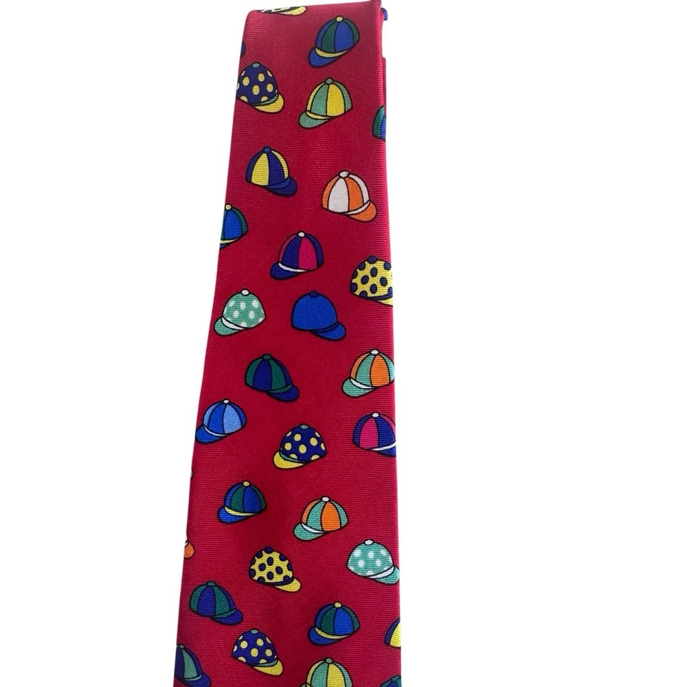 Allyn Neckwear Red Silk Equestarian Jockey Caps Necktie Kentucky Derby Wear